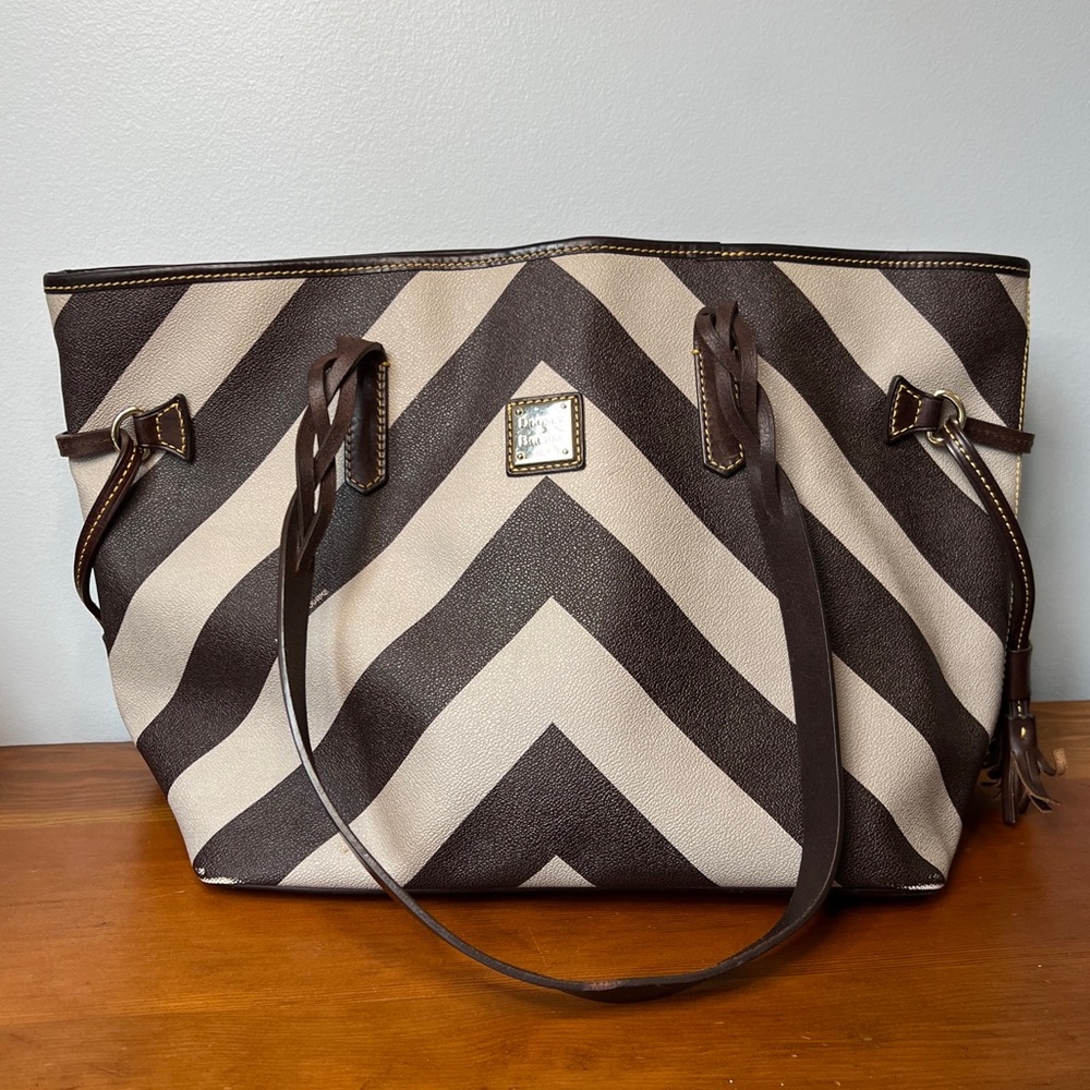 Dooney & Bourke Brown and Cream Chevron Tote
